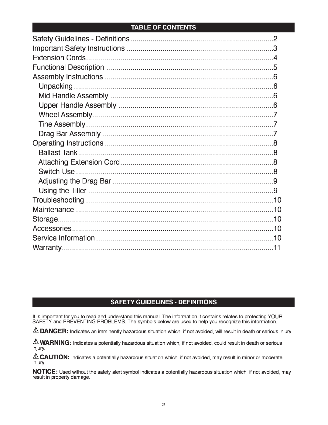 Black & Decker TL10 instruction manual Safety Guidelines - Definitions, Table Of Contents 