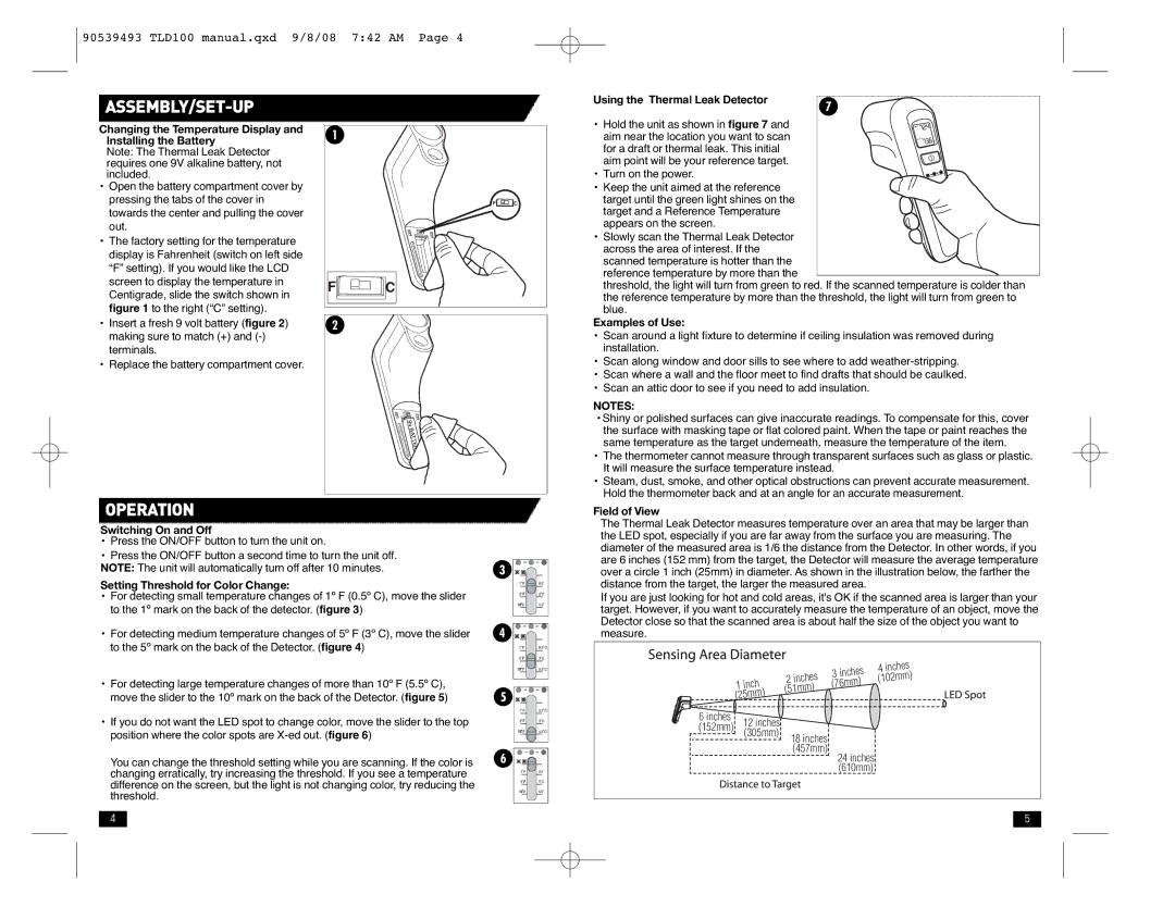 Black & Decker TLD100 instruction manual Assembly/Set-Up, Operation, Using the Thermal Leak Detector 