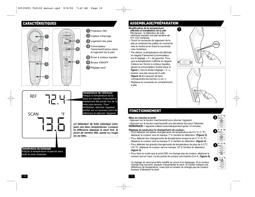 Black & Decker TLD100 instruction manual Caractéristiques ASSEMBLAGE/PRÉPARATION, Fonctionnement 