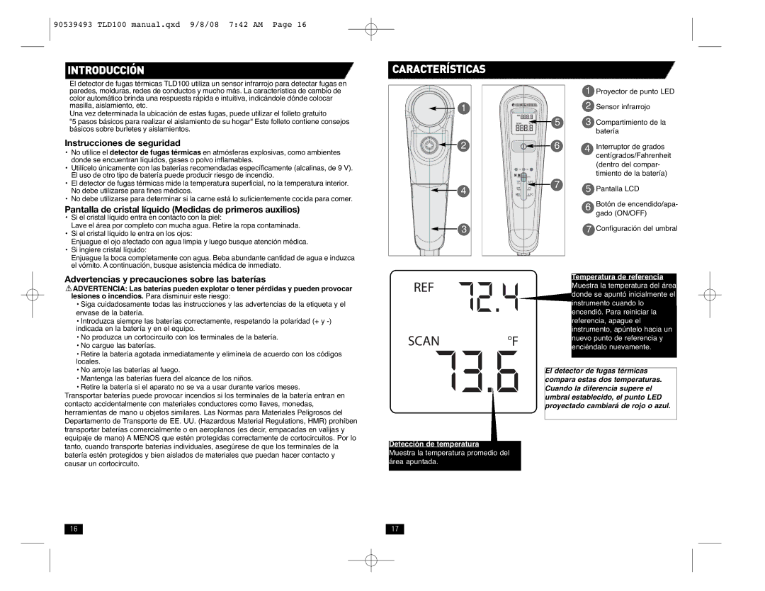 Black & Decker TLD100 instruction manual Introducción Características, Instrucciones de seguridad 