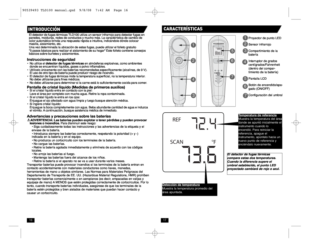 Black & Decker TLD100 Introducción, Características, Instrucciones de seguridad, Temperatura de referencia 