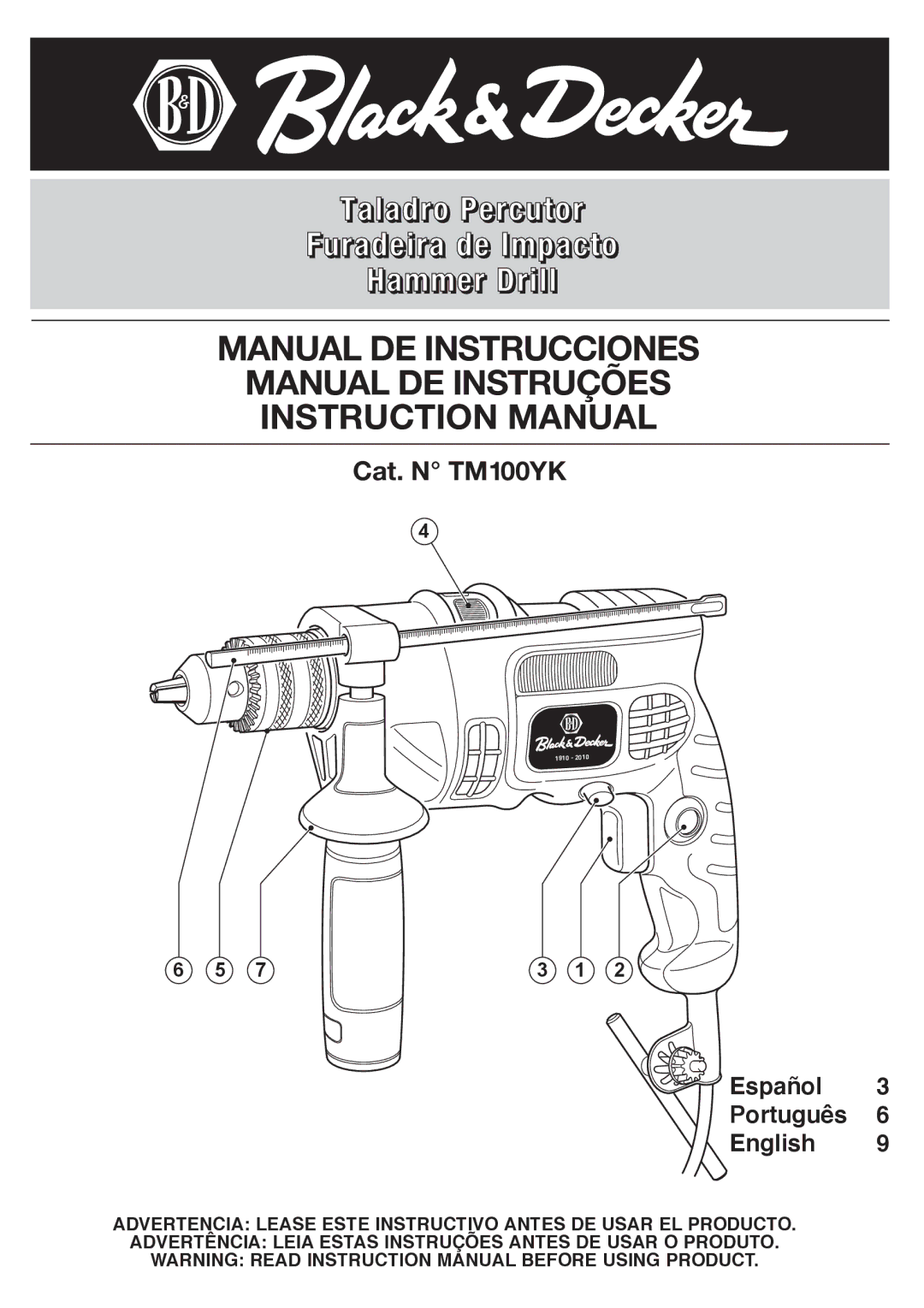 Black & Decker TM100YK-BR, TM100YK-B2C, TM100YK-B3, KR55CRE instruction manual Manual DE Instrucciones Manual DE Instruções 