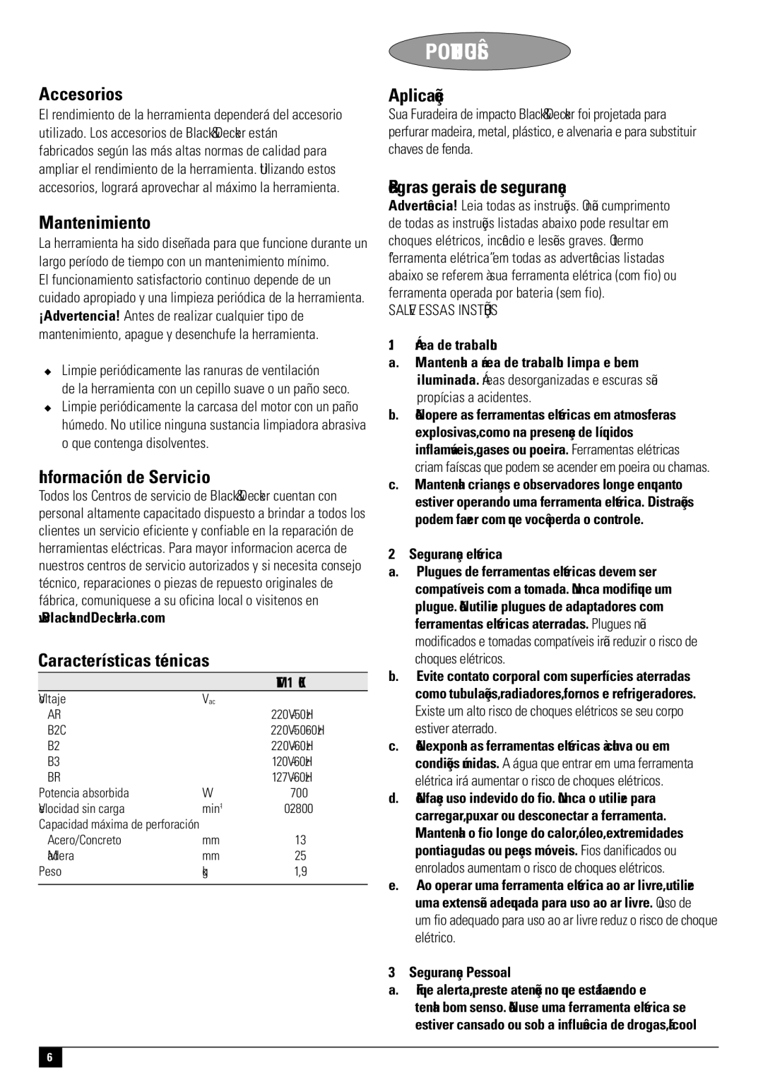 Black & Decker KR50RE, TM100YK-B2C, TM100YK-BR, TM100YK-B3, KR55CRE, TM100YK-AR instruction manual Português 