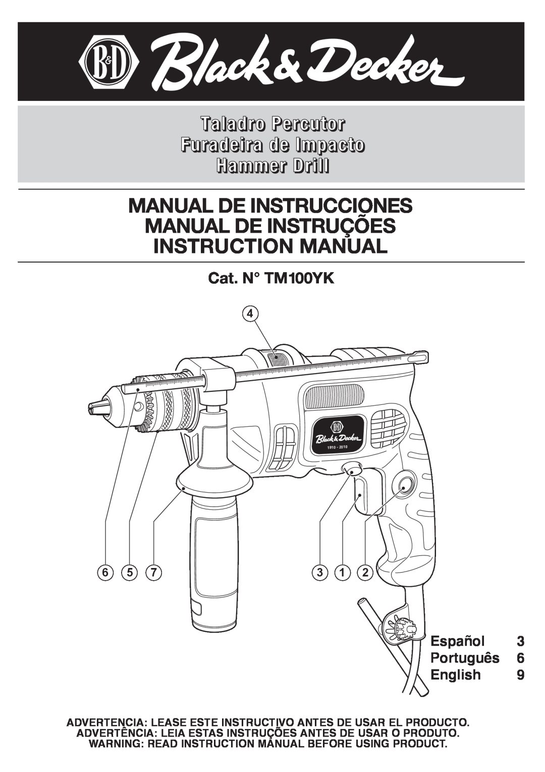 Black & Decker TM100YK-BR instruction manual Manual De Instrucciones Manual De Instruções Instruction Manual, Español 