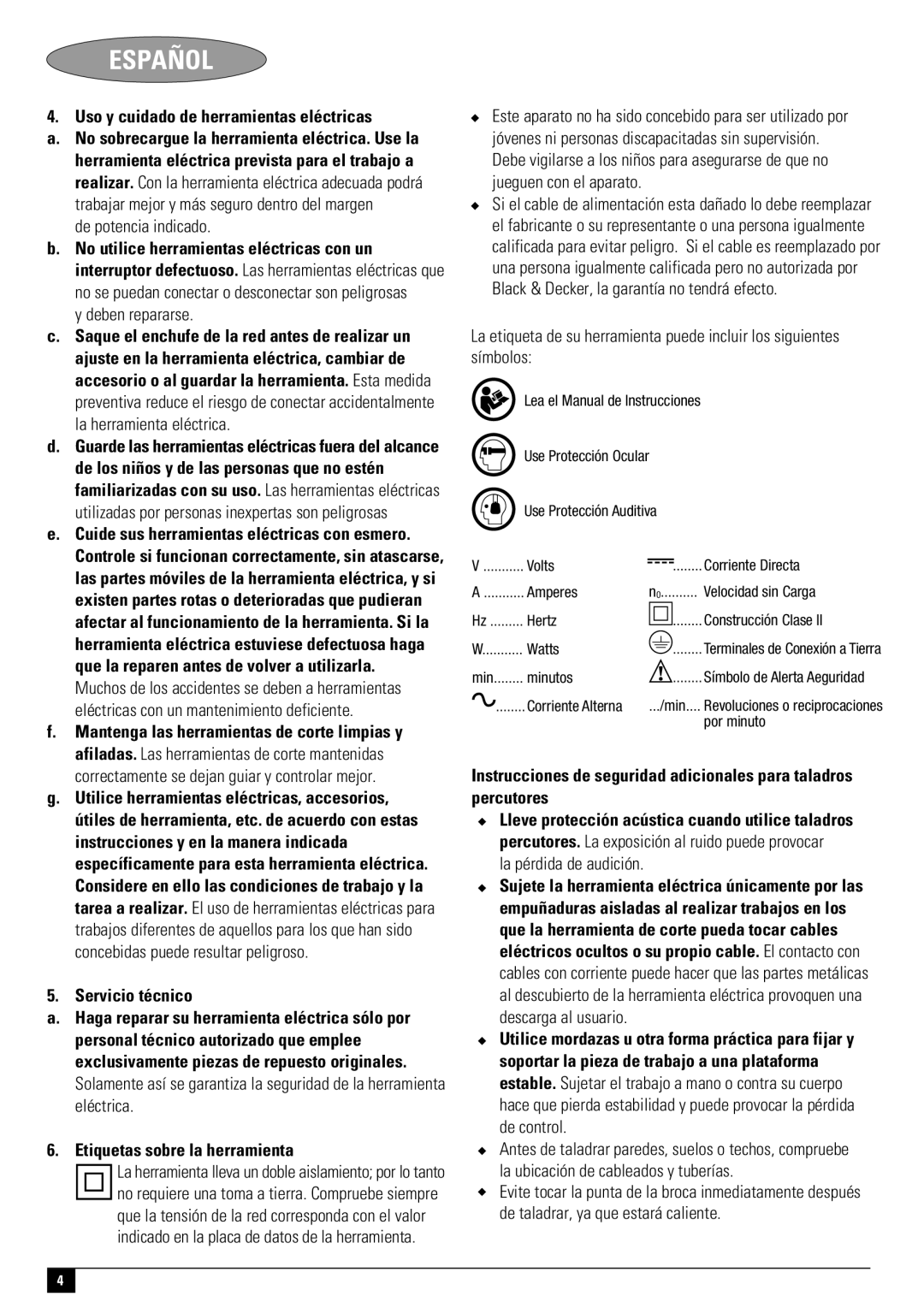 Black & Decker TM500, TM505 Uso y cuidado de herramientas eléctricas, Servicio técnico, Etiquetas sobre la herramienta 