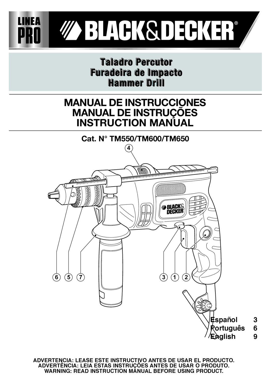 Black & Decker TM650, TM550, TM600 instruction manual Manual DE Instrucciones Manual DE Instruções 