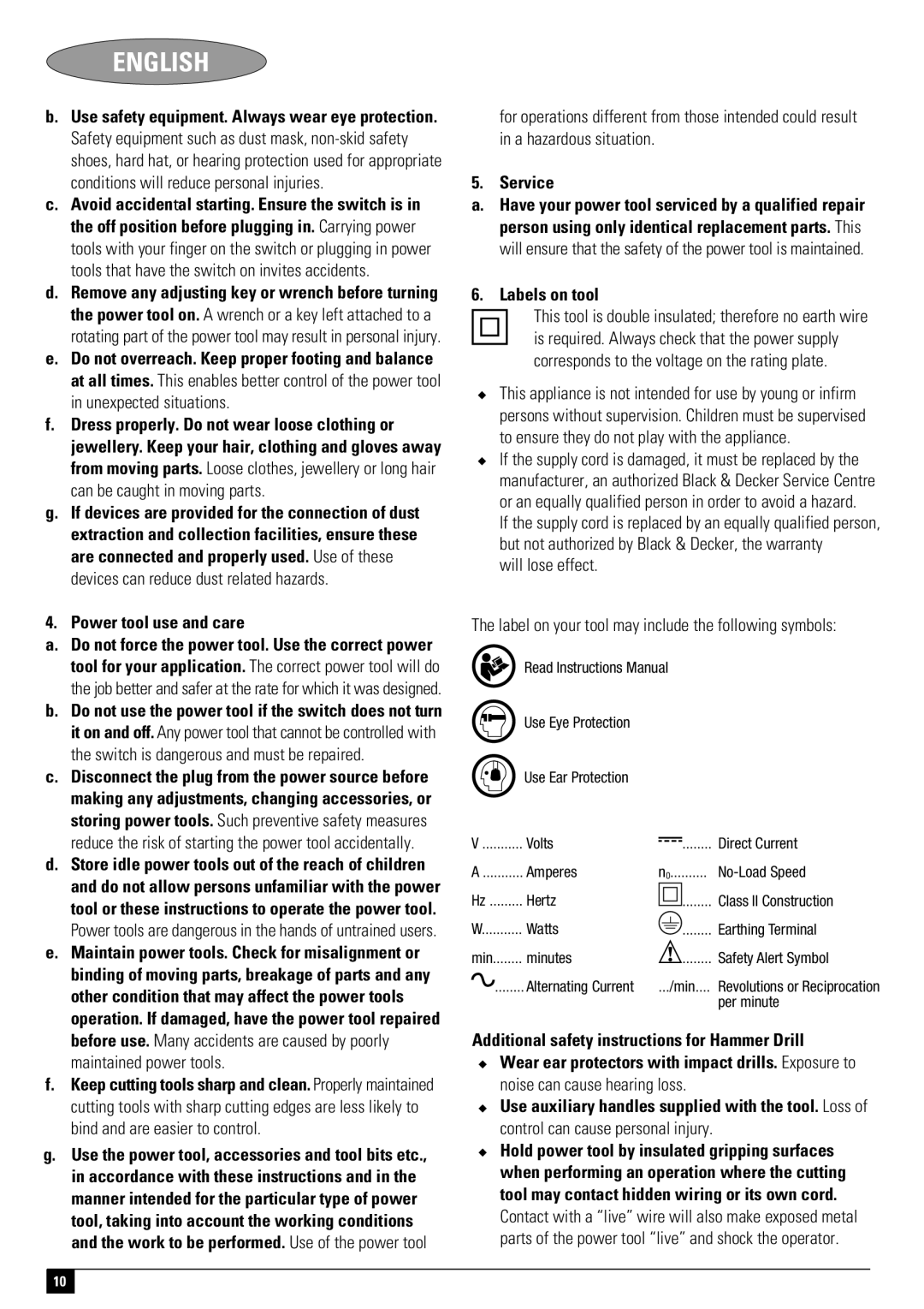 Black & Decker TM650, TM550, TM600 instruction manual English, Power tool use and care, Service, Labels on tool 