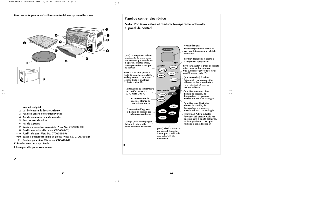 Black & Decker TO6300 Series manual Ventanilla digital, Uno 1 hasta el siete, Grado de tostado entre claro 