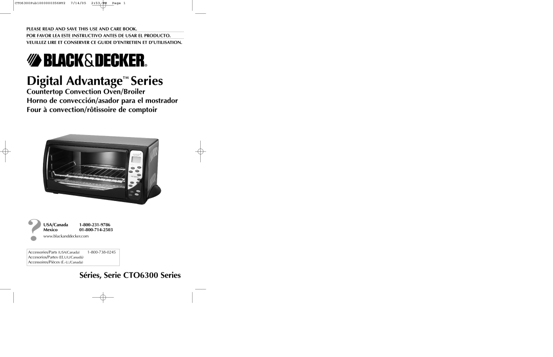 Black & Decker manual Séries, Serie CTO6300 Series, Please Read And Save This Use And Care Book, USA/Canada Mexico 