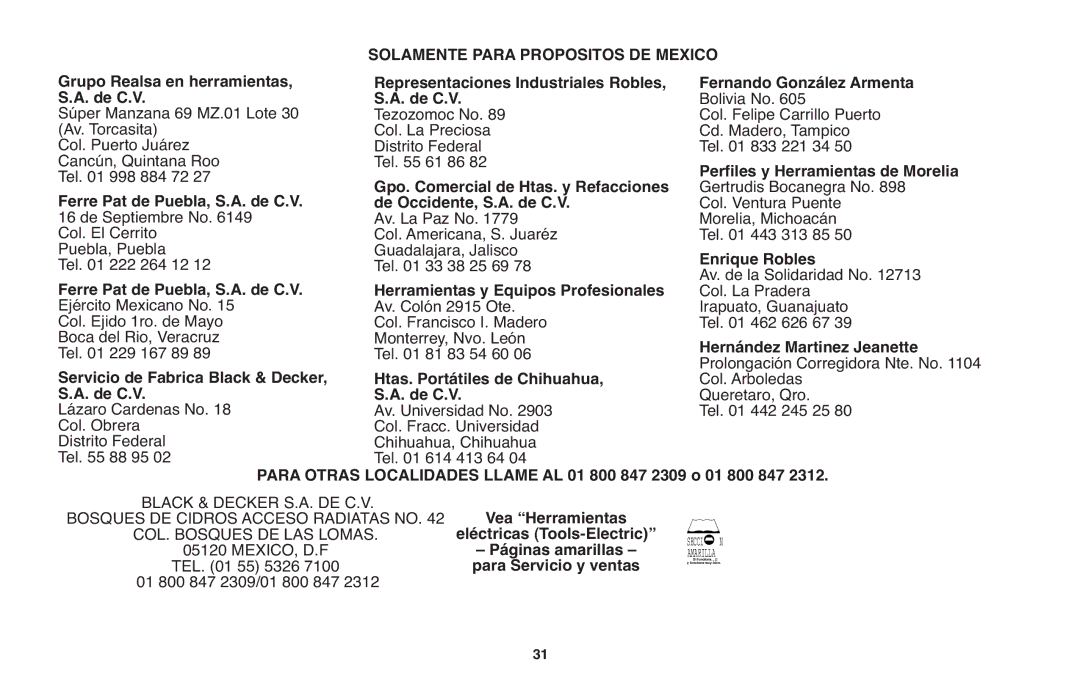 Black & Decker TR117, TR116R instruction manual Solamente Para Propositos DE Mexico 