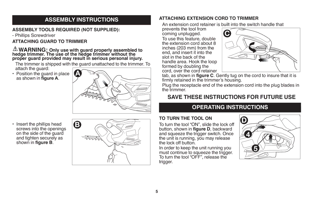 Black & Decker TR116R, TR117 instruction manual Assembly Instructions, Operating Instructions 