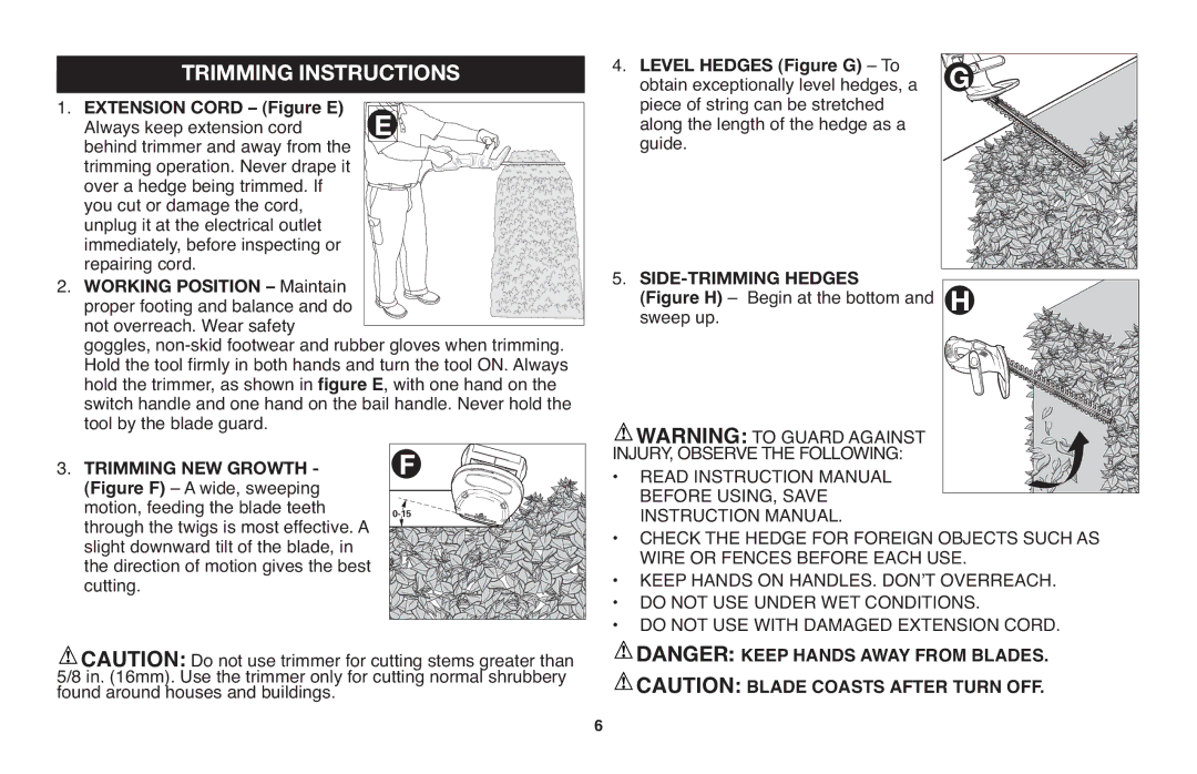 Black & Decker TR116R, TR117 instruction manual Trimming Instructions, Extension Cord Figure E 