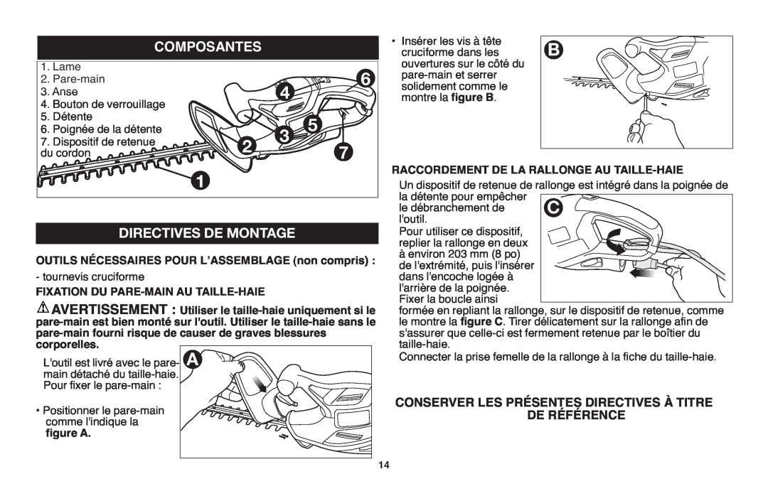 Black & Decker TR116R, TR117 instruction manual Directives De Montage, Composantes 