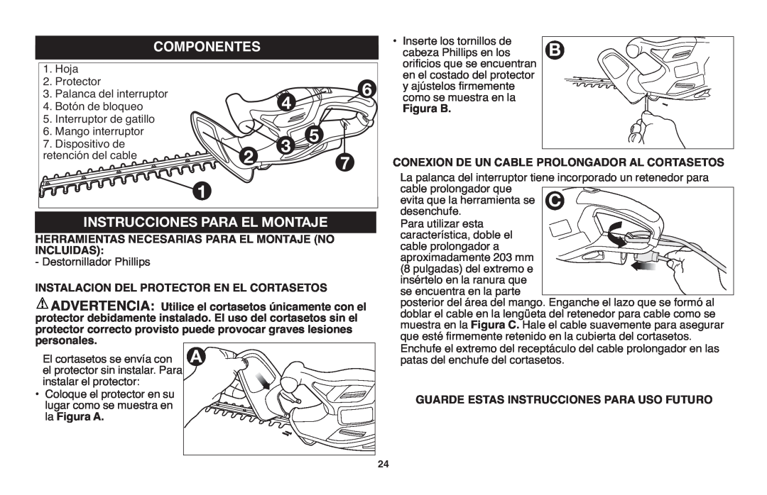 Black & Decker TR116R, TR117 instruction manual Instrucciones Par El Montaje, Componentes 