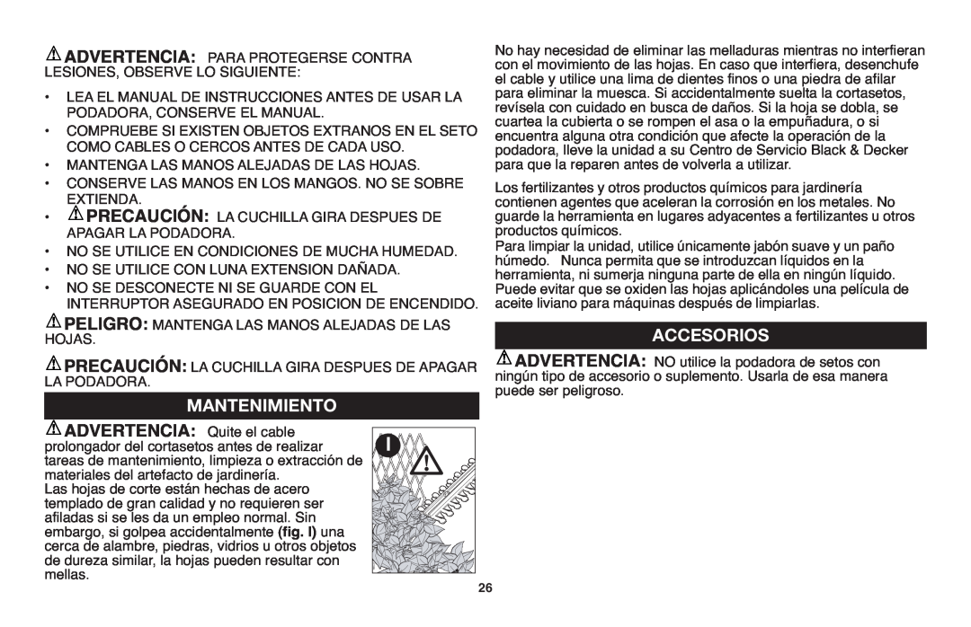 Black & Decker TR116R, TR117 instruction manual Accesorios, Mantenimiento 