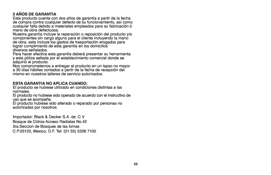 Black & Decker TR116R, TR117 instruction manual 2 AÑOS DE GARANTIA, Esta Garantia No Aplica Cuando 