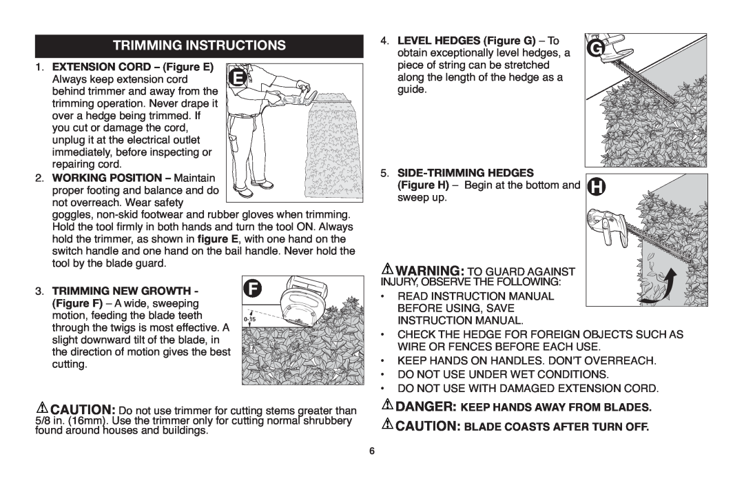 Black & Decker TR116R Trimming Instructions, EXTENSION CORD - Figure E, WORKING POSITION - Maintain, Trimming New Growth 