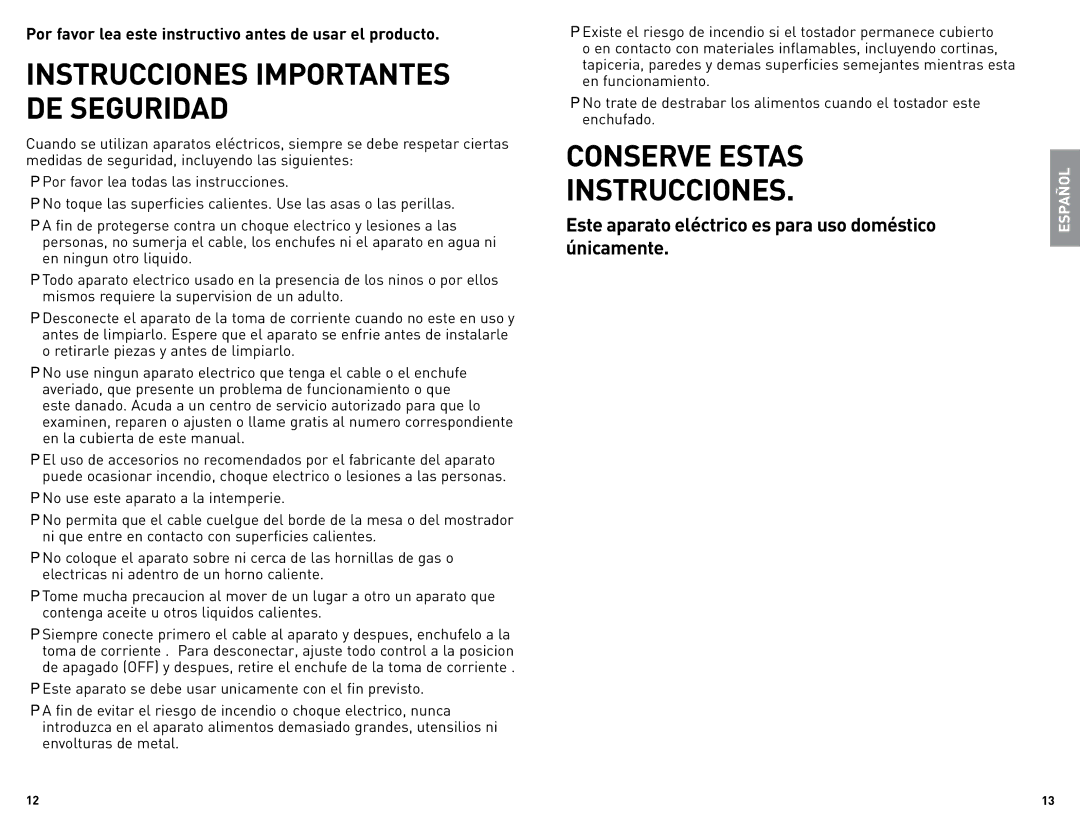 Black & Decker TR1400SB, TR1200SB manual Conserve Estas Instrucciones 