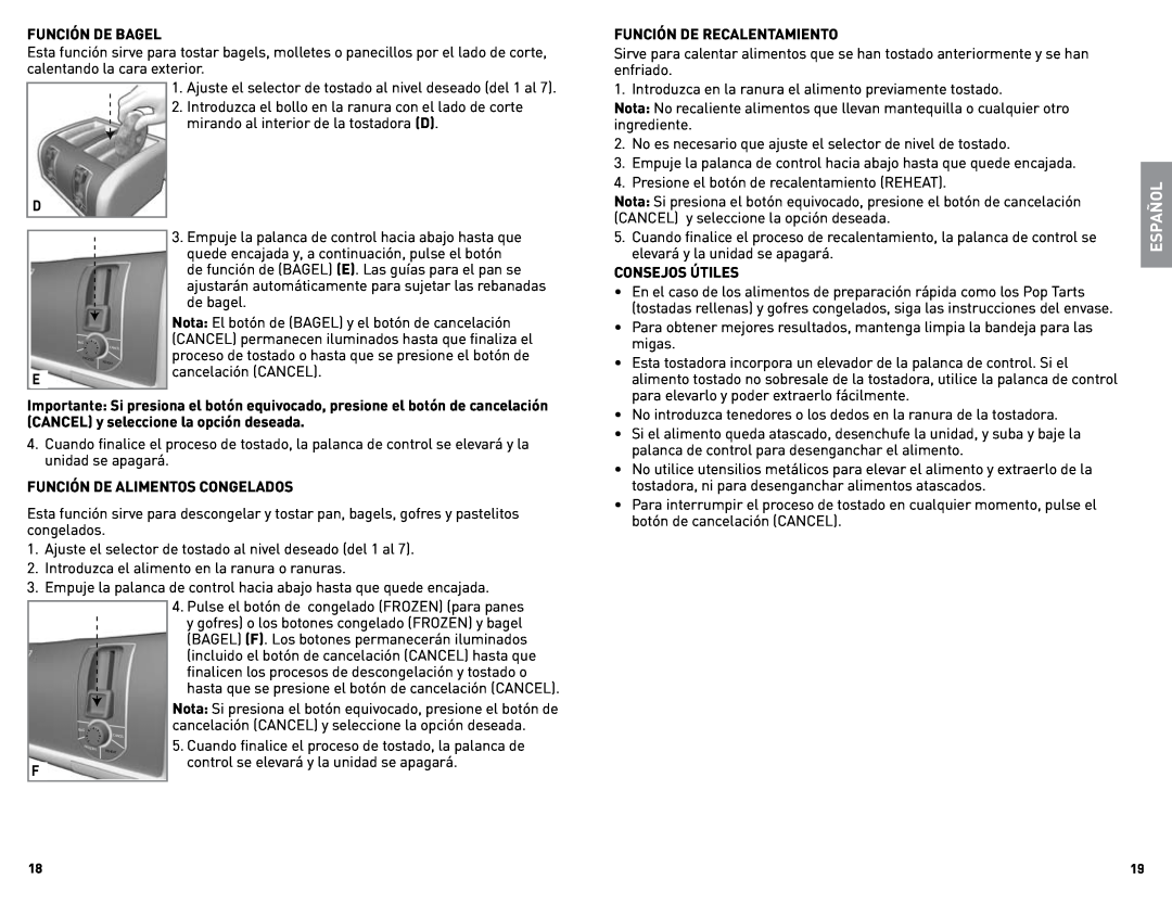 Black & Decker TR1200SB, TR1400SB manual Español, Para obtener mejores resultados, mantenga limpia la bandeja para las 
