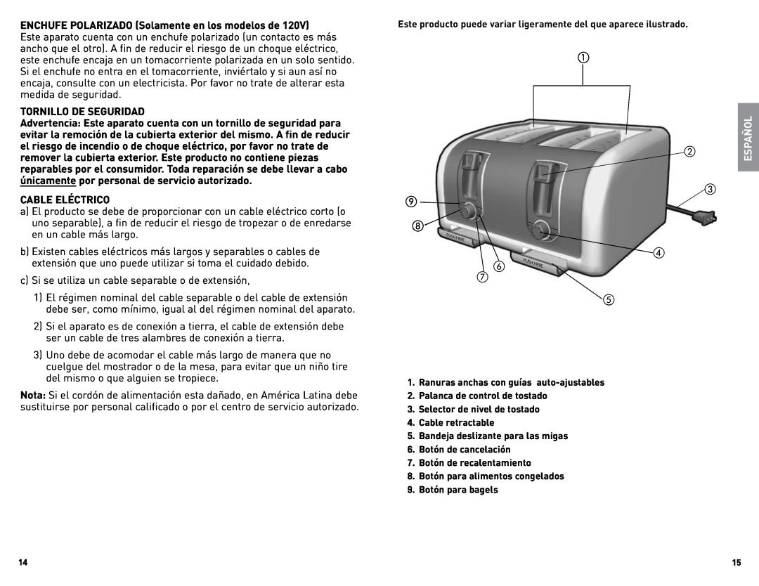 Black & Decker TR1200SB, TR1400SB manual Español 