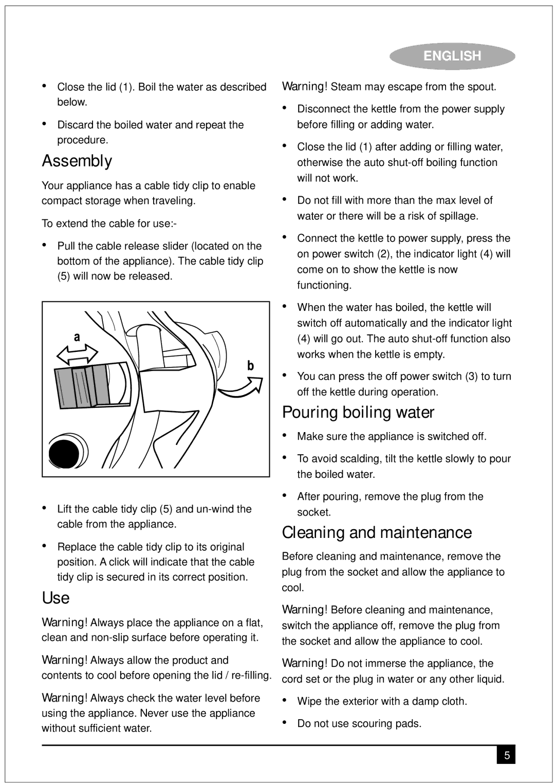 Black & Decker TR200JA manual Assembly, Use, Pouring boiling water, Cleaning and maintenance 