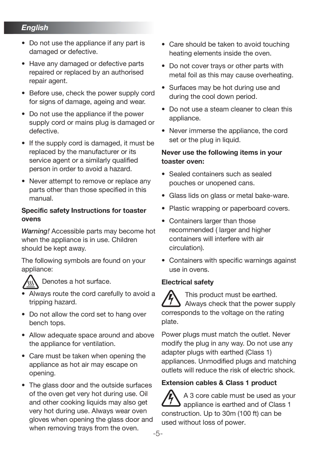 Black & Decker TRO1000 Specific safety Instructions for toaster ovens, Never use the following items in your toaster oven 