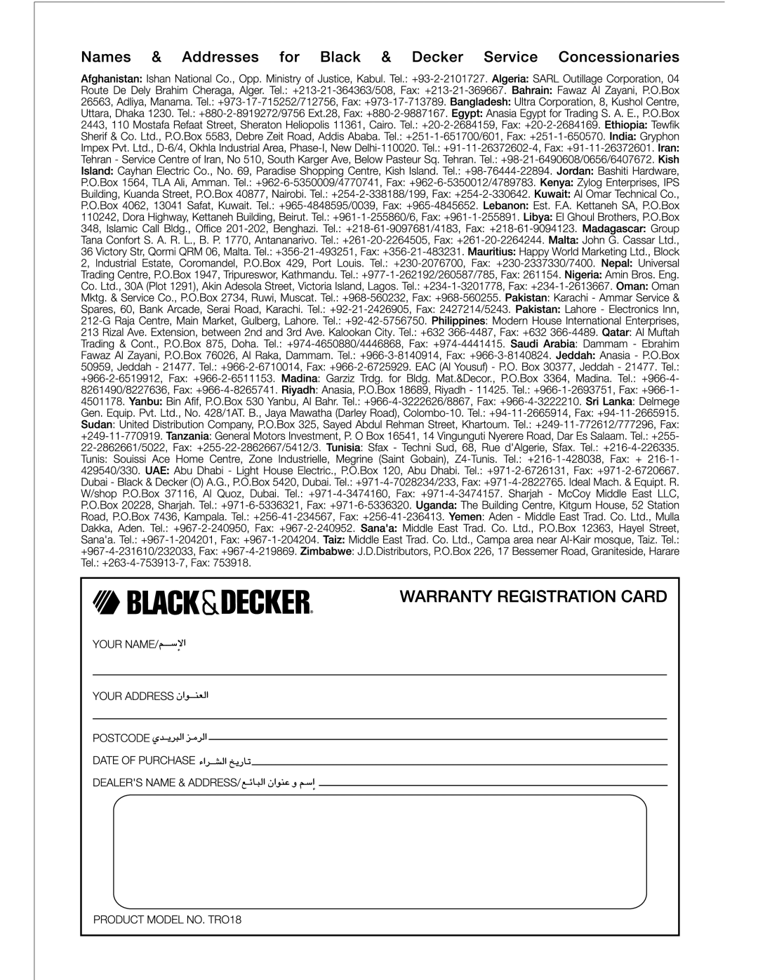 Black & Decker TRO18 manual 