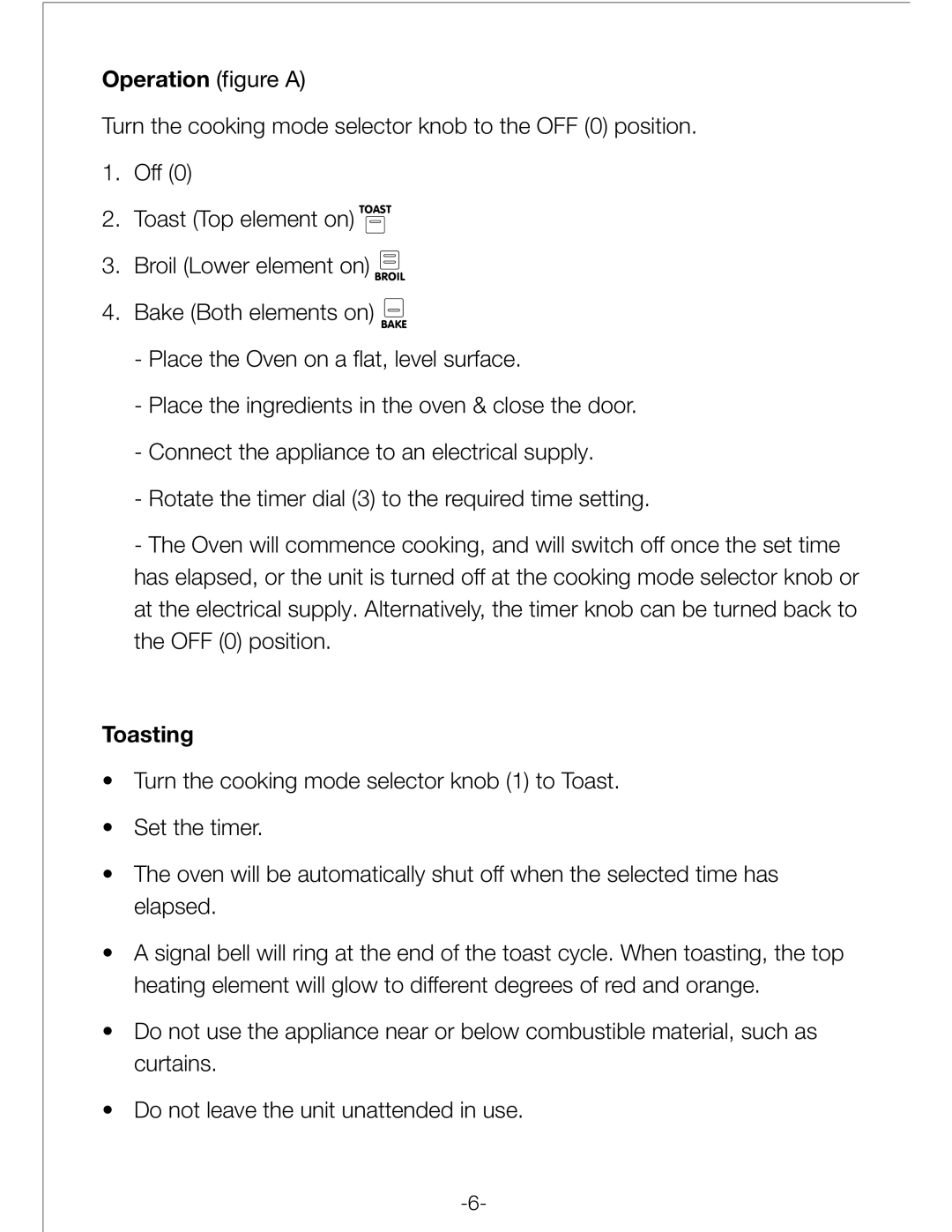 Black & Decker TRO18 manual Operation figure a, Toasting 