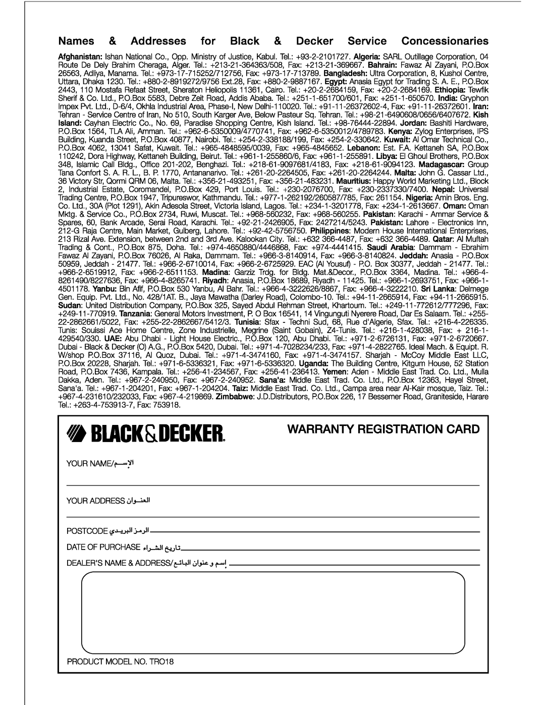 Black & Decker TRO18 manual 