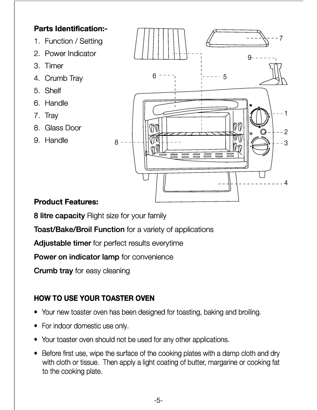 Black & Decker TRO18 manual Parts Identification, Product Features, How To Use Your Toaster Oven 