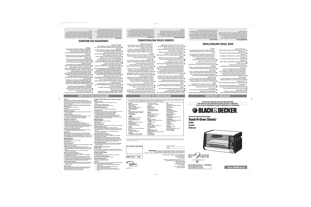 Black & Decker TRO300 dimensions Garde En Mises Importantes, Seguridad De Instrucciones, Safeguards Important, 1550 W 120 