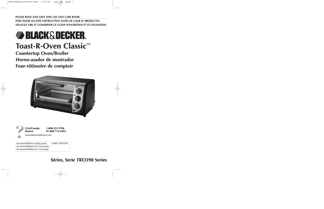 Black & Decker TRO390 Series manual Countertop Oven/Broiler Horno-asadorde mostrador, Four-rôtissoirede comptoir 