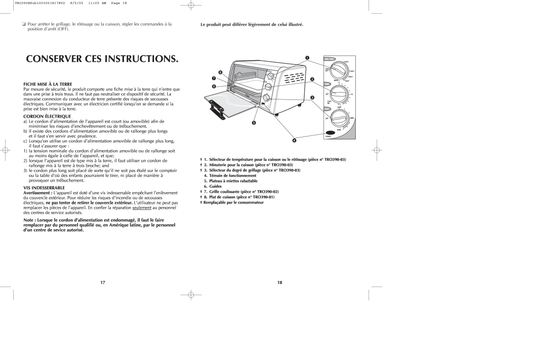 Black & Decker TRO390 Conserver Ces Instructions, Le produit peut différer légèrement de celui illustré, Cordon Électrique 