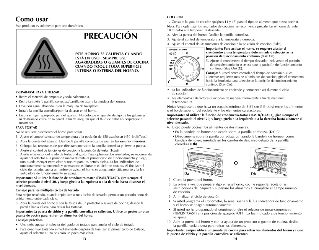 Black & Decker TRO4050B Como usar, Este Horno SE Calienta Cuando, Está EN USO. Siempre USE, Interna O Externa DEL Horno 