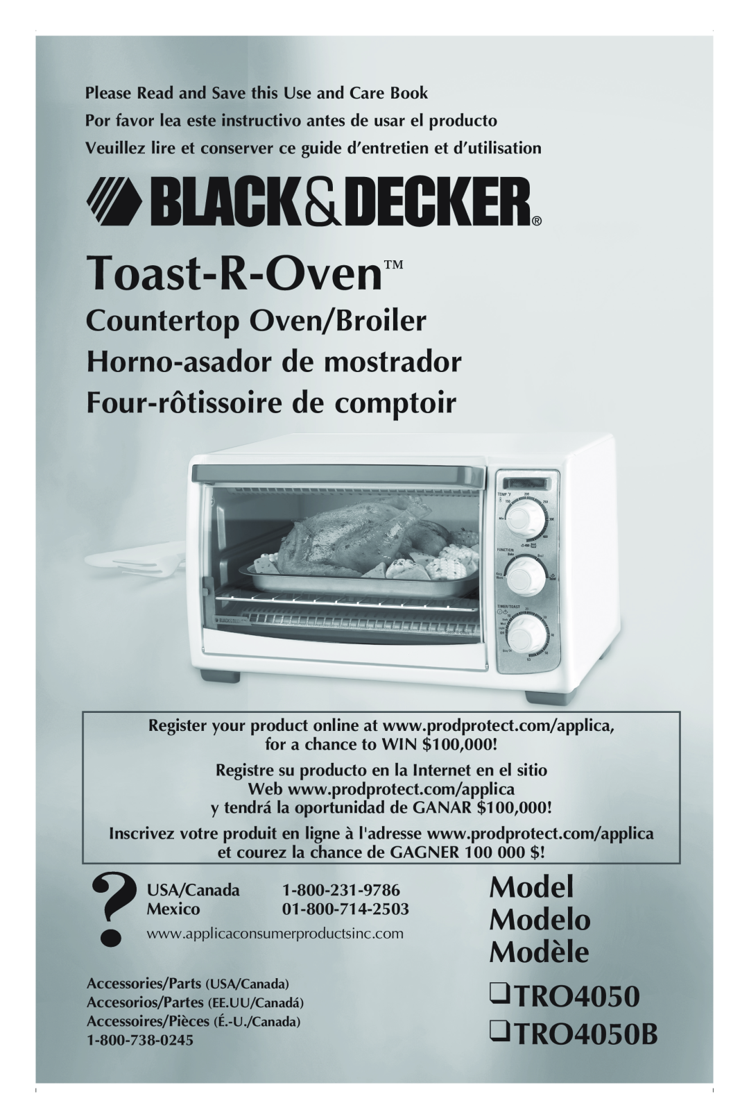 Black & Decker TRO4050 manual Countertop Oven/Broiler Horno-asador de mostrador, Four-rôtissoire de comptoir, Toast-R-Oven 