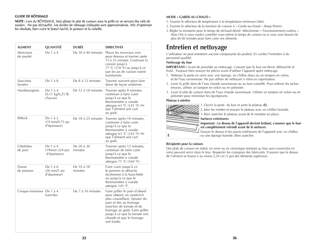 Black & Decker TRO4050B manual Entretien et nettoyage 