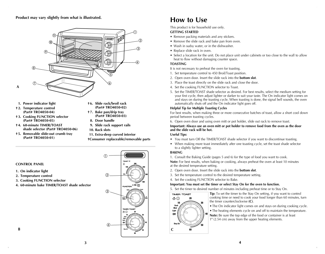 Black & Decker TRO4050B manual How to Use, Product may vary slightly from what is illustrated 