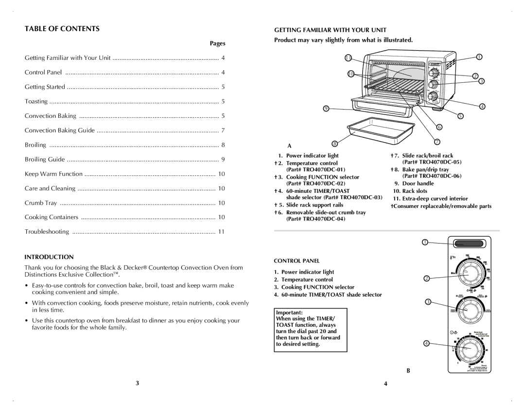 Black & Decker TRO4070DC manual Table of Contents 