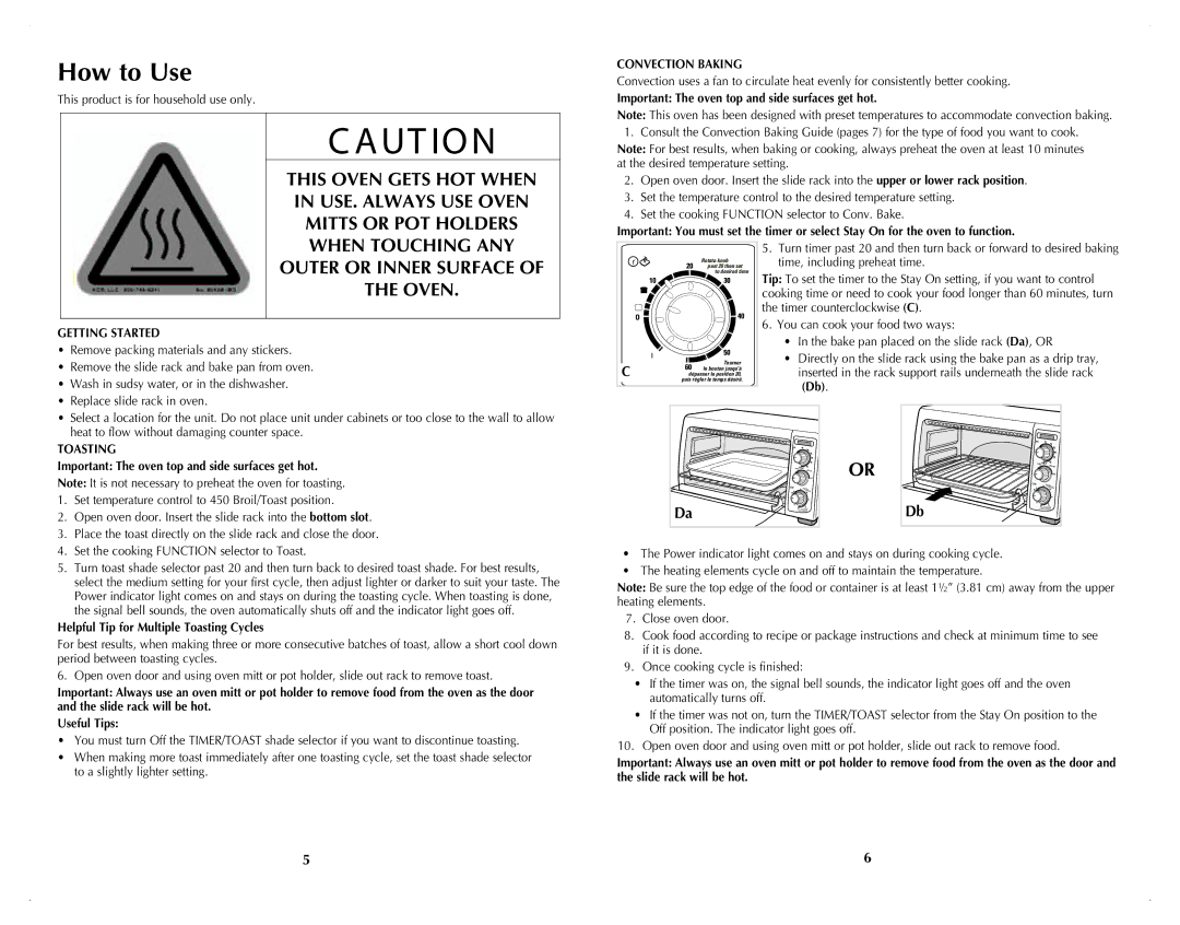 Black & Decker TRO4070DC manual How to Use, Convection Baking, Getting Started, Toasting 