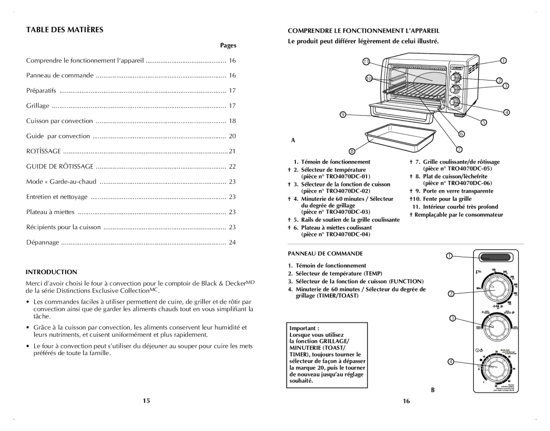 Black & Decker TRO4070DC Comprendre LE Fonctionnement L’APPAREIL, Le produit peut différer légèrement de celui illustré 