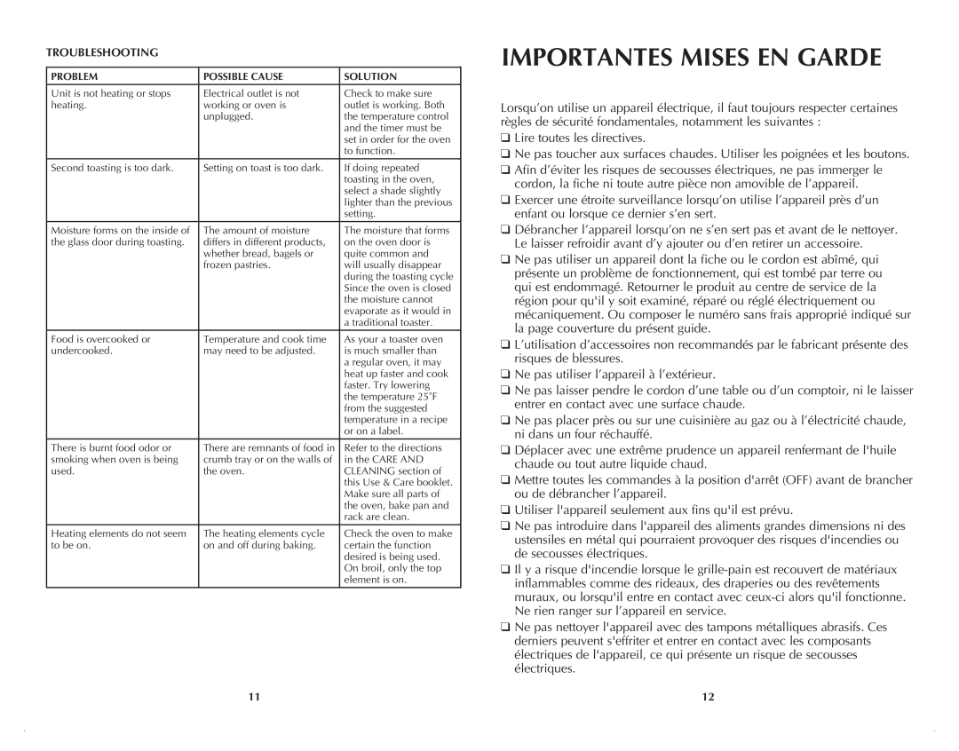 Black & Decker TRO4070DC manual Importantes Mises En Garde 