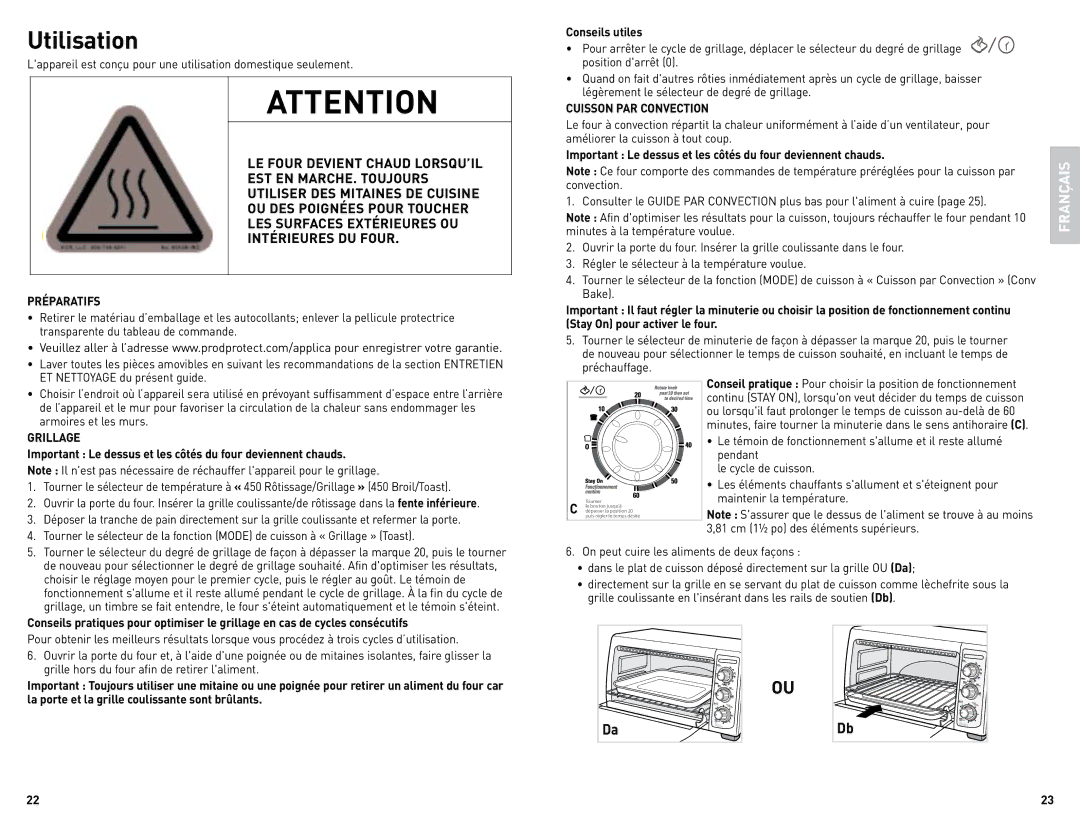 Black & Decker TRO4075BDC manual Préparatifs, Cuisson PAR Convection 