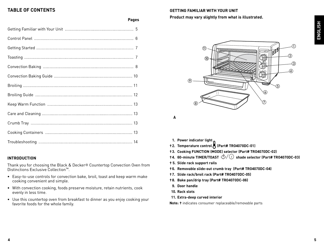 Black & Decker TRO4075BDC manual Table of Contents 