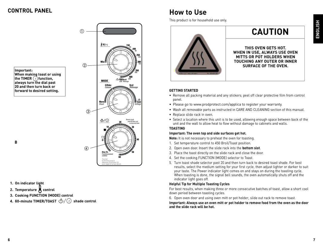 Black & Decker TRO4075BDC Mitts or POT Holders When, Touching ANY Outer or Inner, Surface of the Oven, Getting Started 