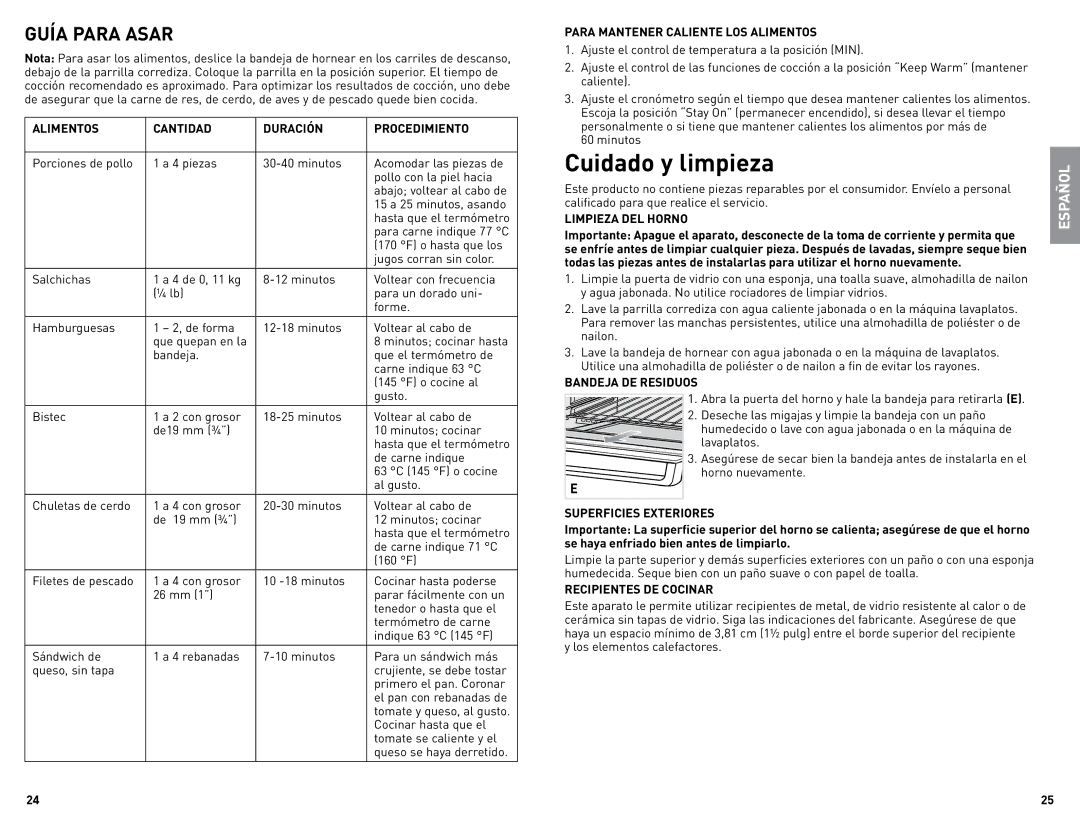 Black & Decker TRO4085 manual Cuidado y limpieza 