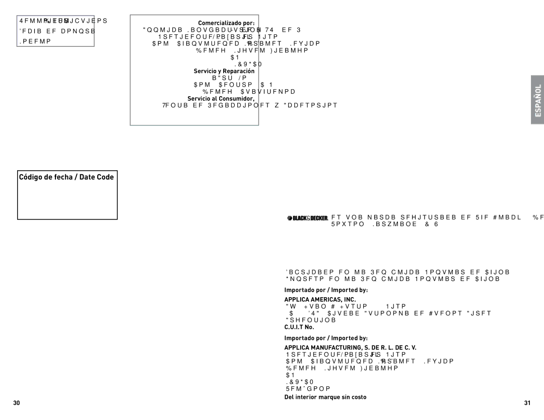 Black & Decker TRO4085 manual Applica MANUFACTURING, S. DE R. L. DE C, Mexico 