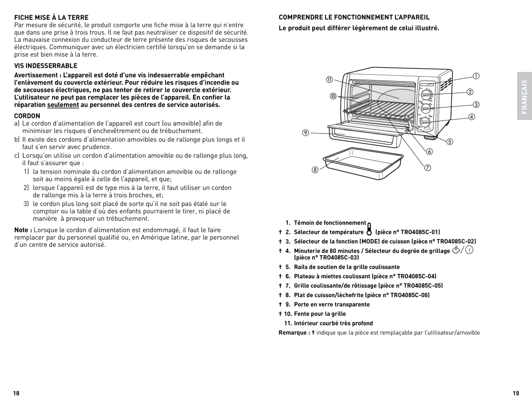 Black & Decker TRO4085C manual Fiche Mise À LA Terre, VIS Indesserrable, Cordon 