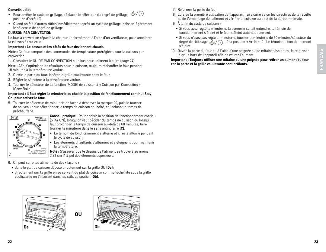 Black & Decker TRO4085C manual Cuisson PAR Convection, La fin du cycle de cuisson 