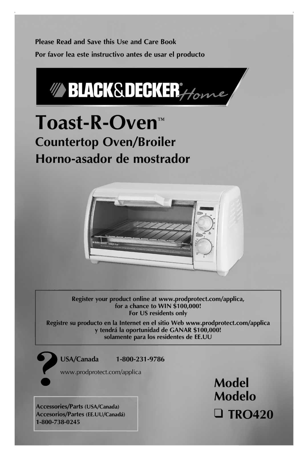 Black & Decker manual Countertop Oven/Broiler Horno-asador de mostrador, Model Modelo TRO420 