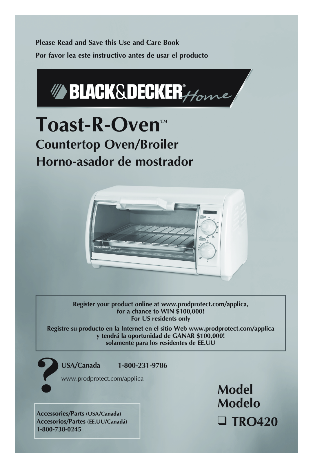 Black & Decker manual Countertop Oven/Broiler Horno-asadorde mostrador, Model Modelo TRO420, Toast-R-Oven, USA/Canada 